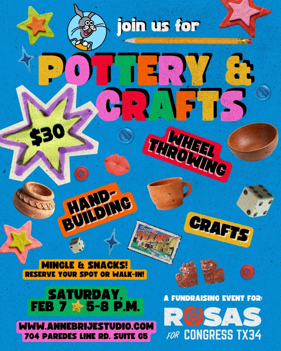 Pottery and crafts fundraising event poster at Annebrije Pottery Studio